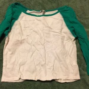 Green and white baseball tee cropped